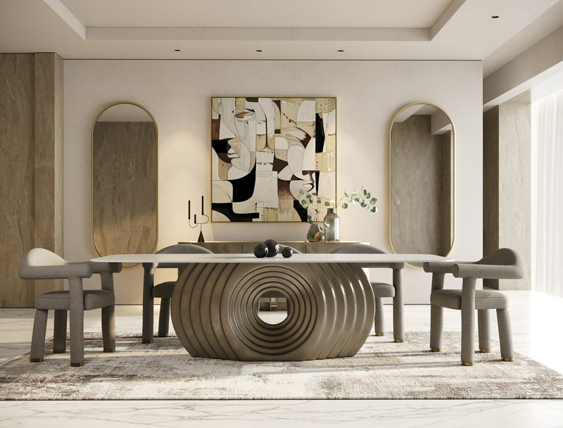 Moorgate - Modern Travertine Ceramic + Bronze Dining Table