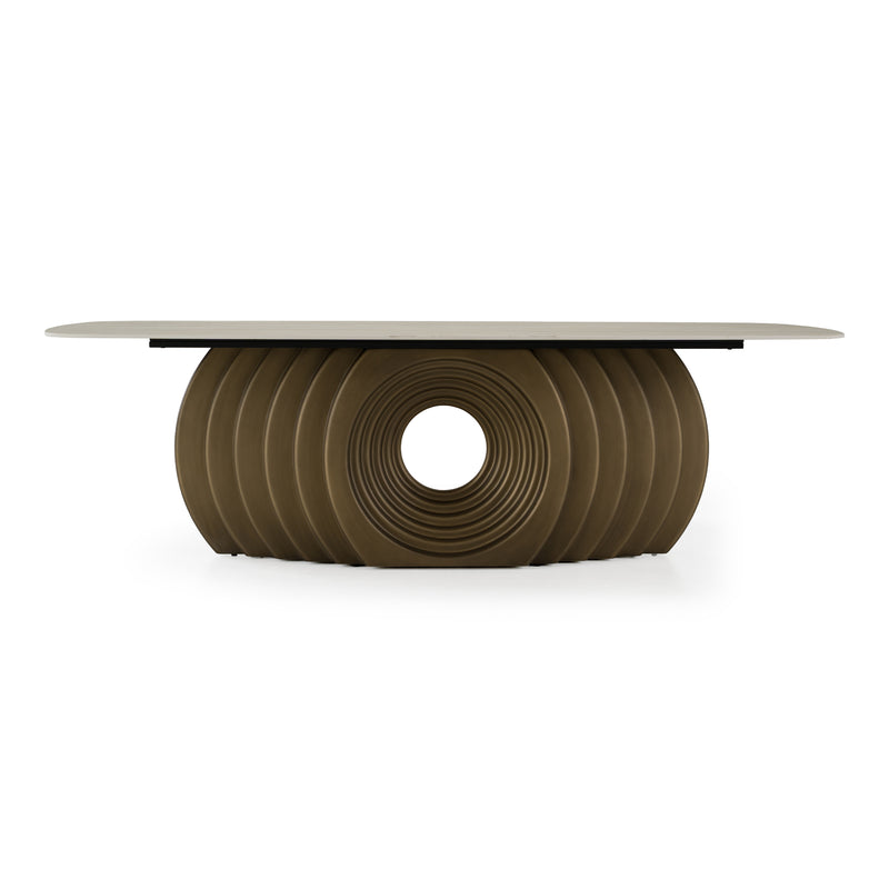 Moorgate - Modern Travertine Ceramic + Bronze Dining Table — view 3