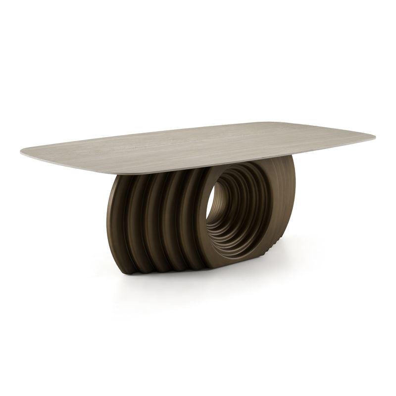 Moorgate - Modern Travertine Ceramic + Bronze Dining Table — view 4