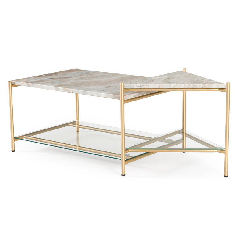 Mosk - Modern Marble + Glass + Brass Coffee Table — view 3