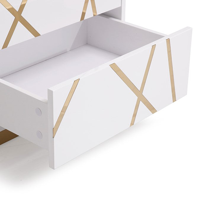 Nixa Modern Wide White and Gold Nightstand — view 4