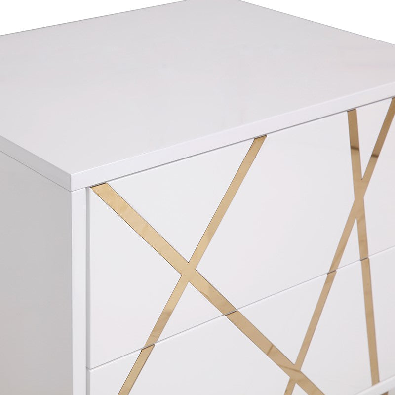 Nixa Modern Wide White and Gold Nightstand — view 5