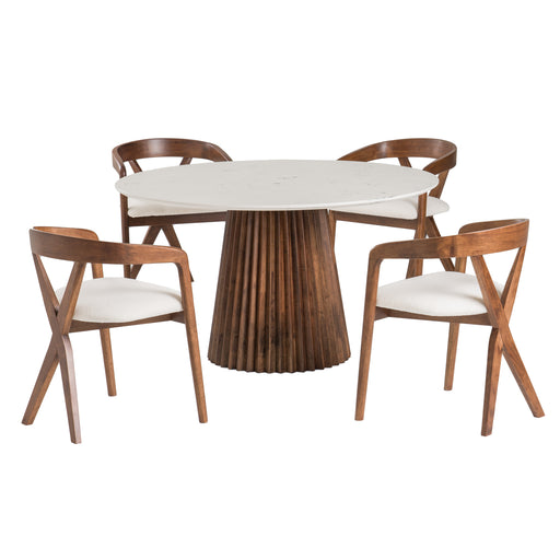 Nancy - Mid-Century Modern White Marble + Walnut Round Dining Table