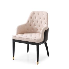 Nara - Glam Beige Fabric, Black Bonded Leather and Champagne Gold Dining Chair