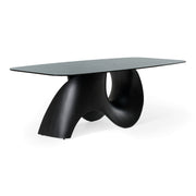 Neptune - Modern Grey Wave Glass + Black Dining Table