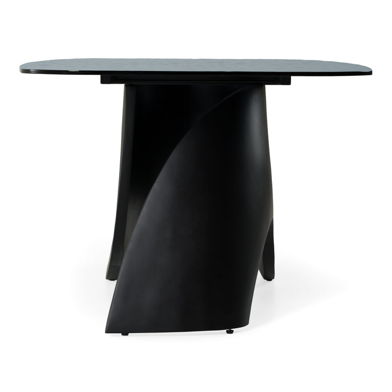 Neptune - Modern Grey Wave Glass + Black Dining Table — view 2