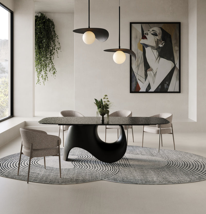 Neptune - Modern Grey Wave Glass + Black Dining Table — view 5