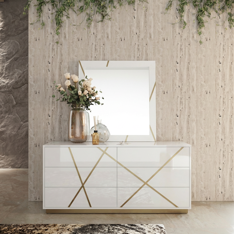 Nixa - Modern White & Gold Mirror — view 4