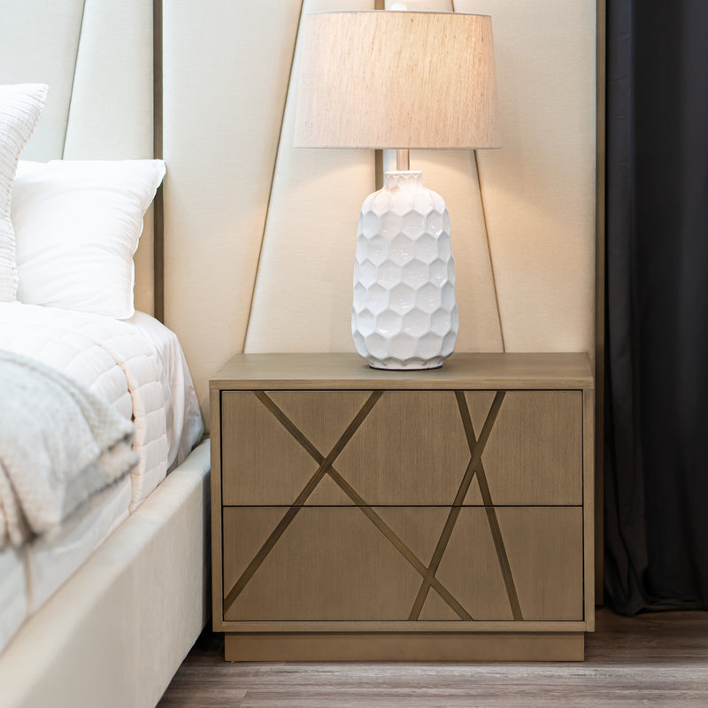 Nixa - Modern Wide Birch + Brushed Bronze Nightstand — view 4