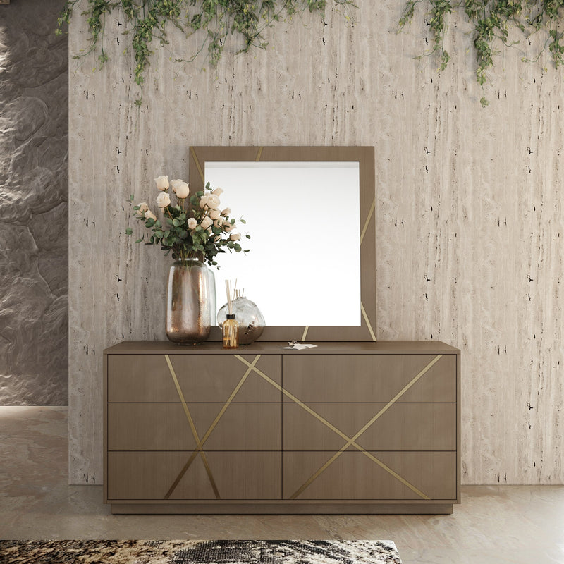 Nixa - Modern Beige Velvet + Brushed Bronze + Birch 4-Piece Bedroom Set — view 4