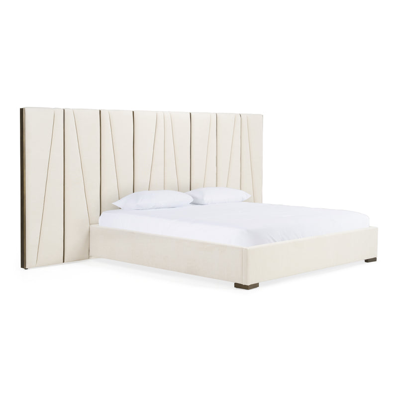 Nixa - Modern Beige Velvet + Brushed Bronze + Birch 4-Piece Bedroom Set — view 5