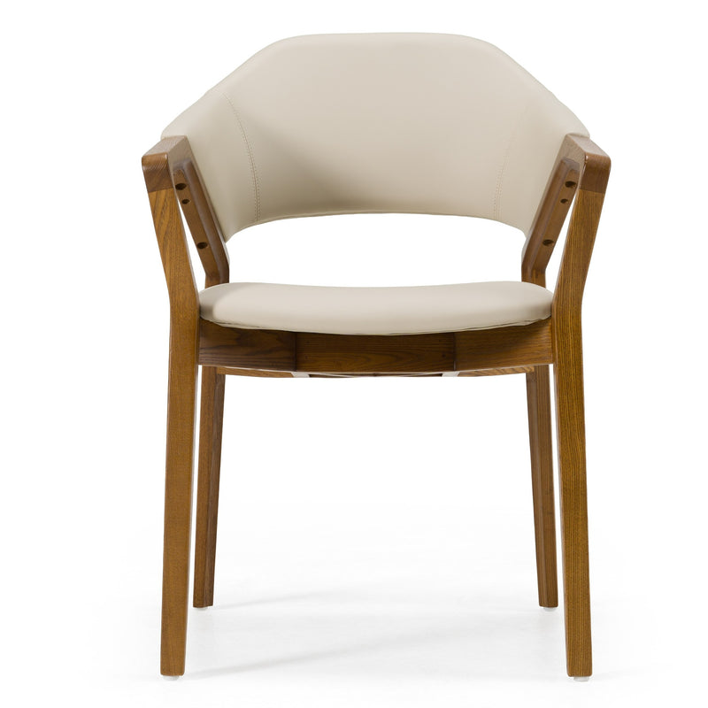 Ocasio - Mid-Century Modern Cream Vegan Leather + Walnut Dining Chair — view 5
