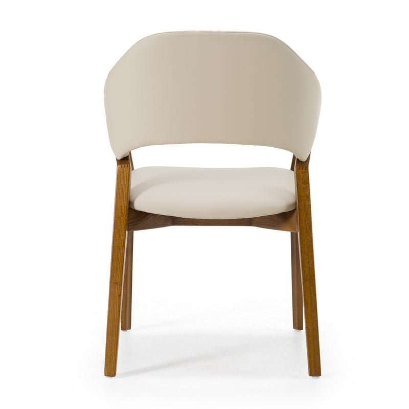 Ocasio - Mid-Century Modern Cream Vegan Leather + Walnut Dining Chair — view 2