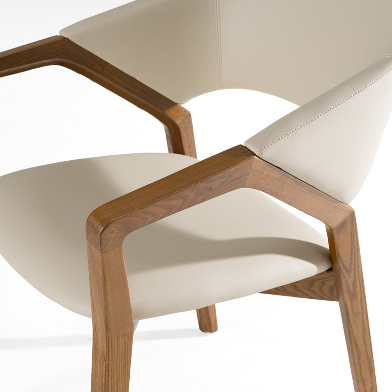 Ocasio - Mid-Century Modern Cream Vegan Leather + Walnut Dining Chair — view 4