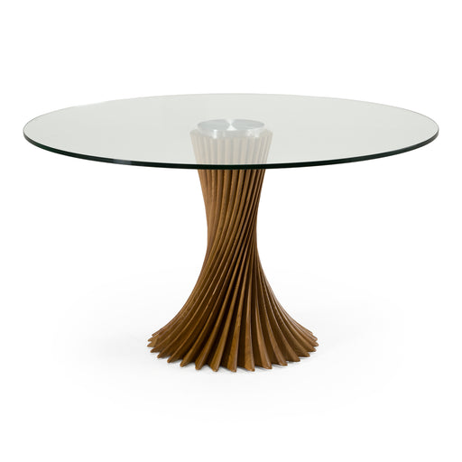 Ocasio - Modern Glass + Walnut Round Dining Table