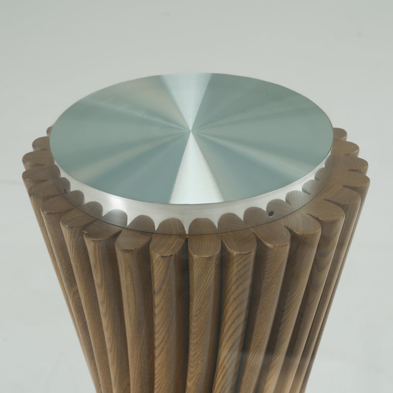 Ocasio - Modern Glass + Walnut Round Dining Table — view 2