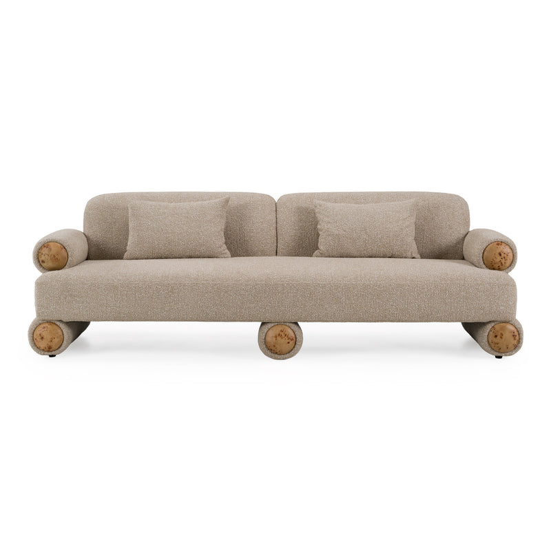 Odette - Modern Beige Fabric + White Burl Sofa — view 3