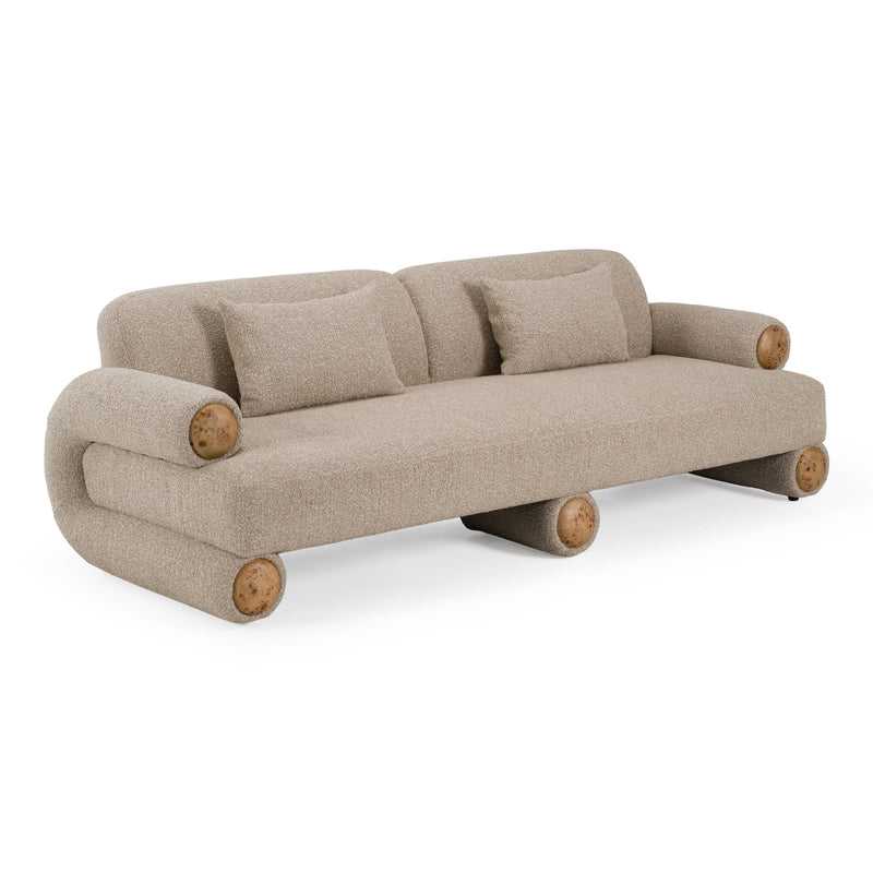 Odette - Modern Beige Fabric + White Burl Sofa — view 4