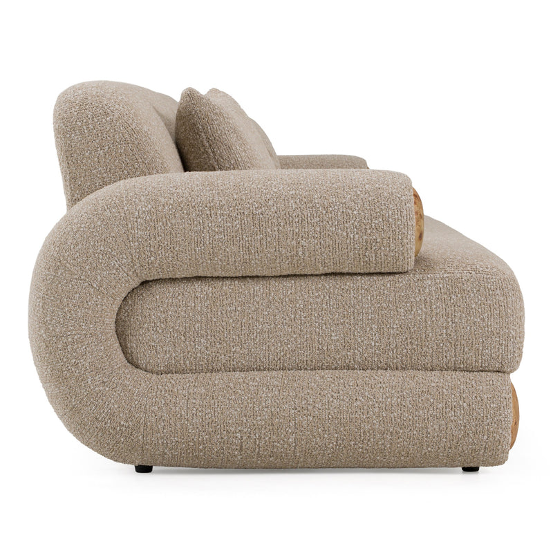 Odette - Modern Beige Fabric + White Burl Sofa — view 5