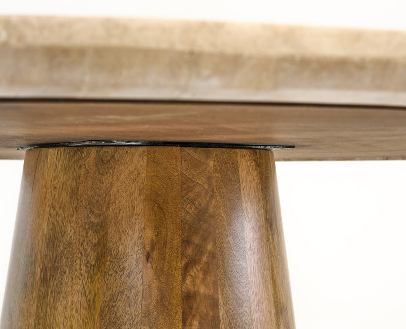 Onalaska - Modern Travertine Marble + Wood Round Dining Table — view 2