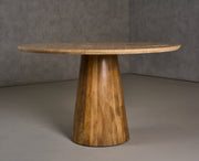 Onalaska - Modern Travertine Marble + Wood Round Dining Table — view 3