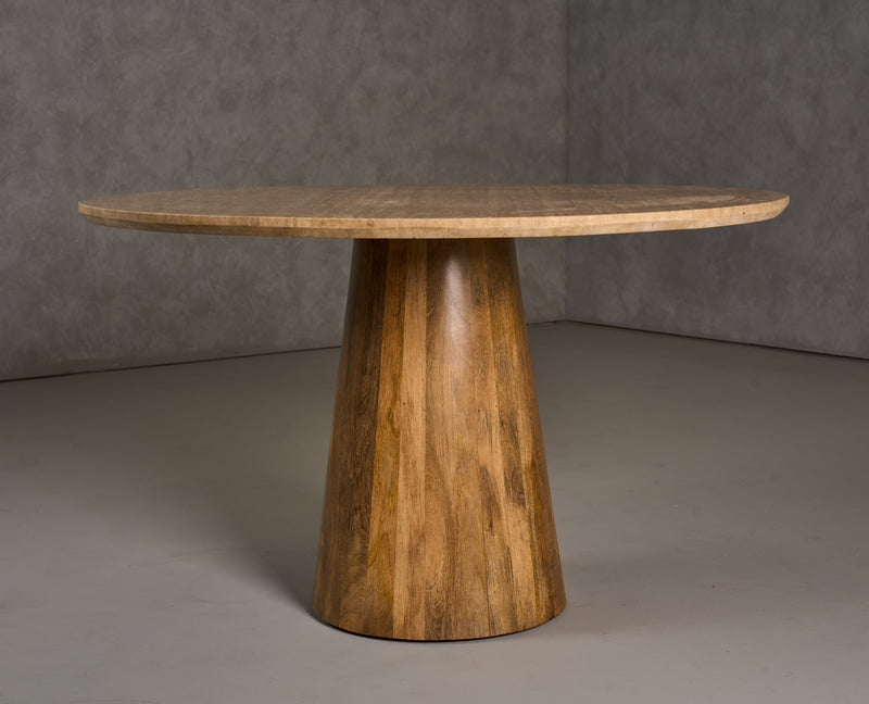 Onalaska - Modern Travertine Marble + Wood Round Dining Table — view 3