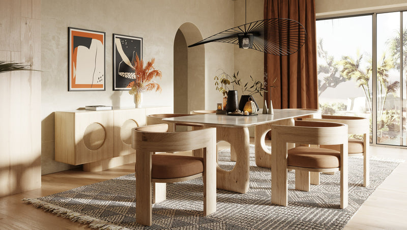 Osaka - Modern Faux Marble + Natural Ash Dining Table — view 3