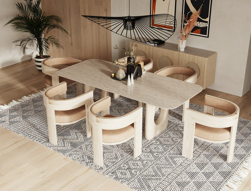 Osaka - Modern Faux Marble + Natural Ash Dining Table