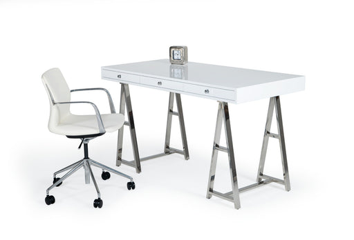 Ostrow - White + Stainless Steel Desk — view 2