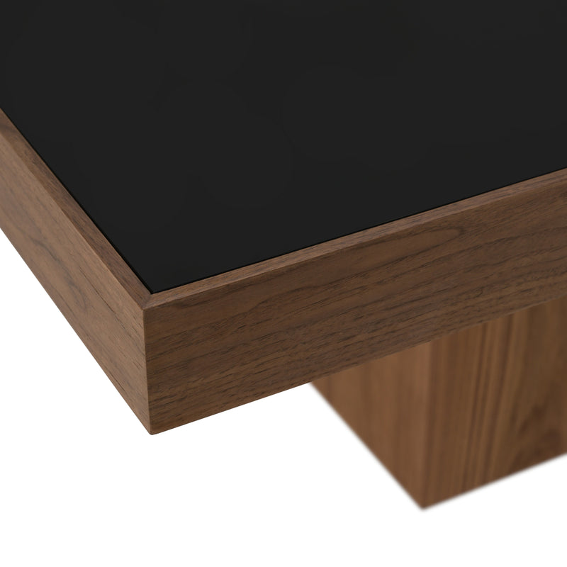 Osuna - Modern Black Glass + Walnut Square Dining Table — view 3