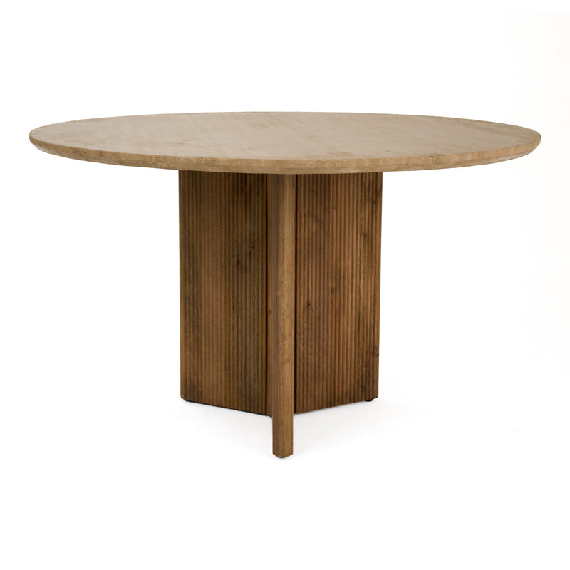 Pawnee - Modern Travertine Marble + Wood Round Dining Table — view 4