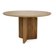 Pawnee - Modern Travertine Marble + Wood Round Dining Table — view 5