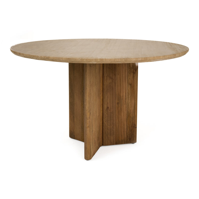 Pawnee - Modern Travertine Marble + Wood Round Dining Table — view 5