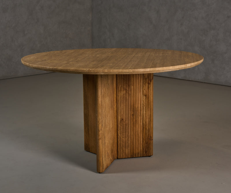 Pawnee - Modern Travertine Marble + Wood Round Dining Table — view 3