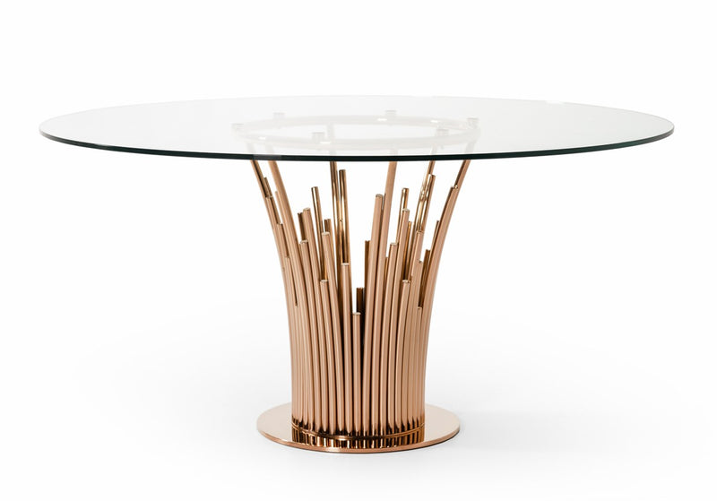 Paxton Modern Round Glass & Rosegold Dining Table — view 4