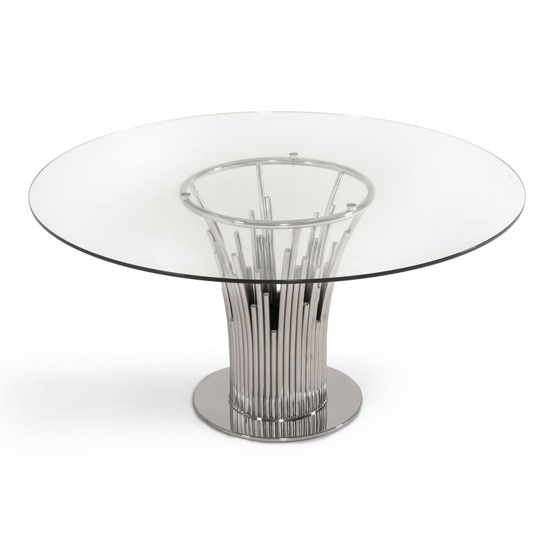 Paxton - Modern Round Glass & Stainless Steel Dining Table — view 5
