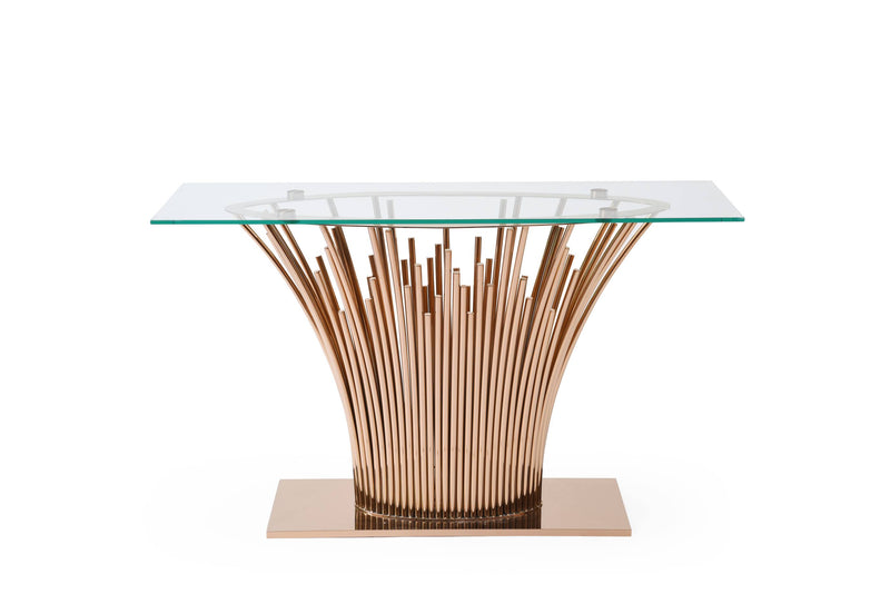Paxton - Modern Glass + Rosegold Console Table — view 2