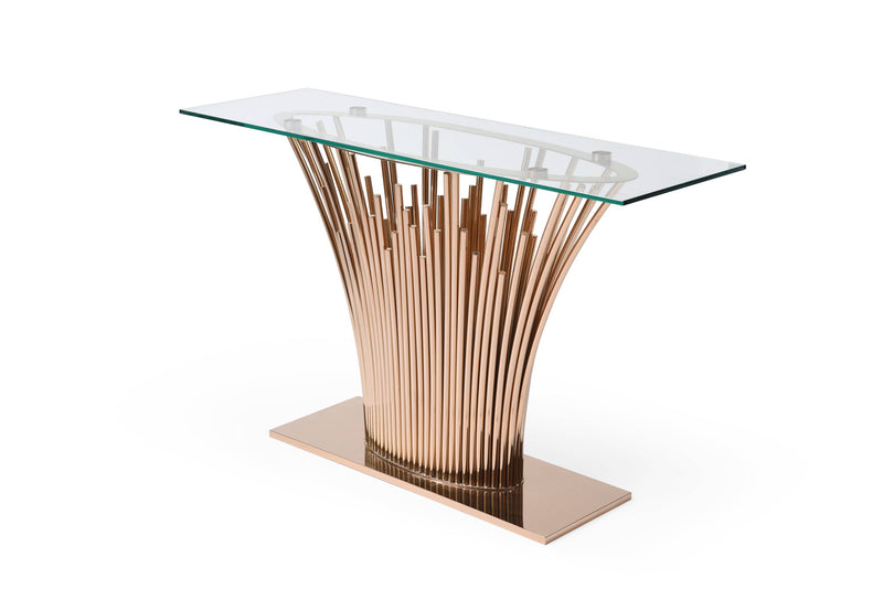 Paxton - Modern Glass + Rosegold Console Table — view 3