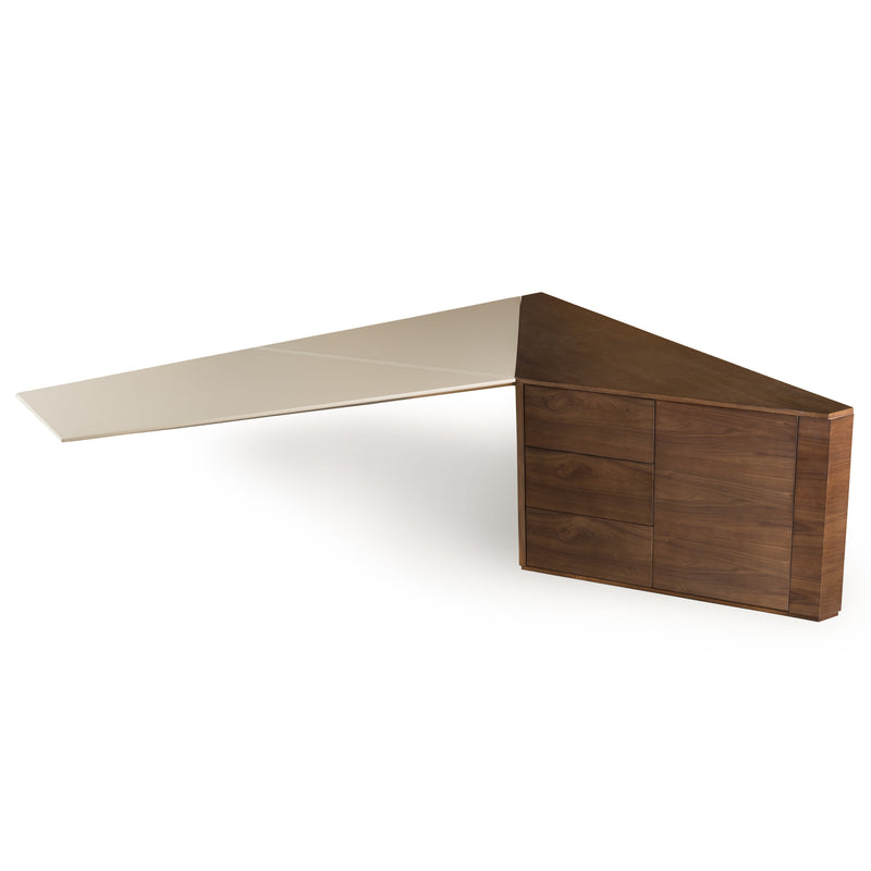 Pilot - Modern Dark Walnut + Beige Leather Desk