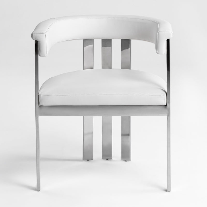 Pontiac - Modern White Vegan Leather + Stainless Steel Dining Chair — view 4