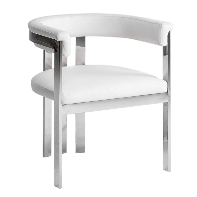 Pontiac - Modern White Vegan Leather + Stainless Steel Dining Chair — view 3