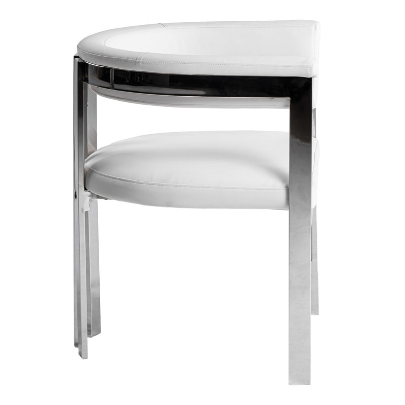 Pontiac - Modern White Vegan Leather + Stainless Steel Dining Chair — view 5