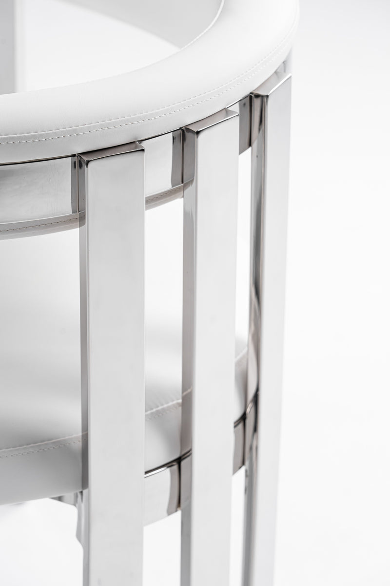 Pontiac - Modern White Vegan Leather + Stainless Steel Dining Chair