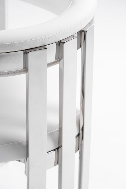 Pontiac - Modern White Vegan Leather + Stainless Steel Dining Chair