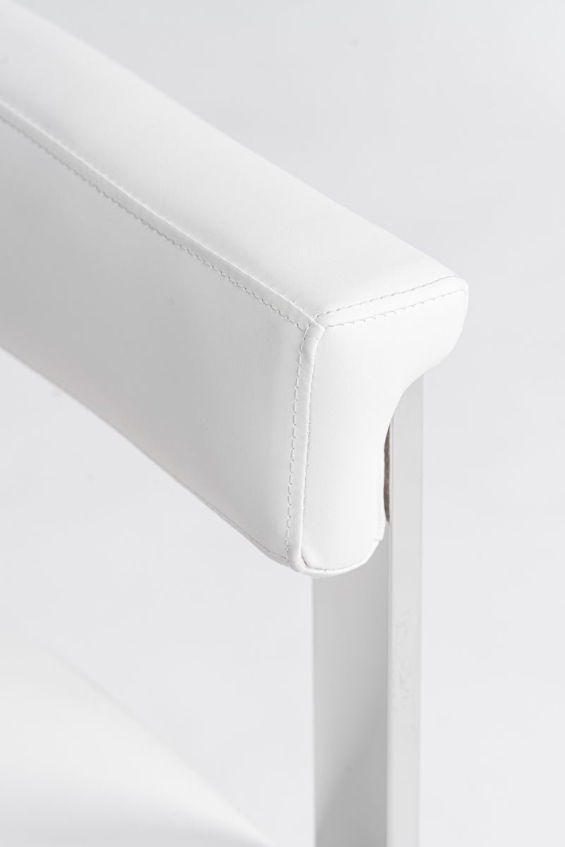 Pontiac - Modern White Vegan Leather + Stainless Steel Dining Chair — view 2