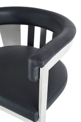 Pontiac - Modern Black Vegan Leather and Stainless Steel Dining Chair