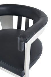 Pontiac - Modern Black Vegan Leather and Stainless Steel Dining Chair