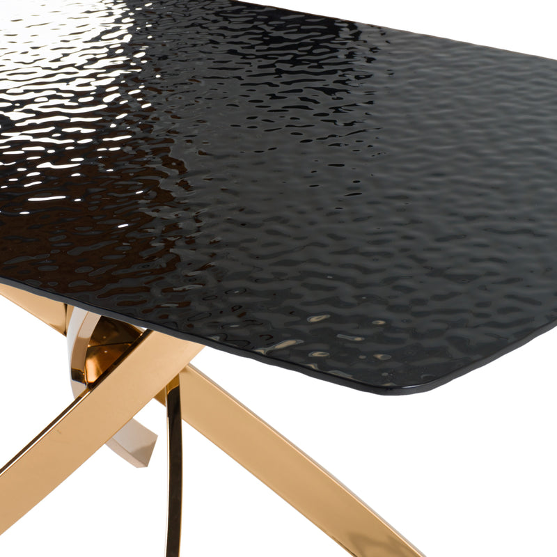 Pyrite - Modern Brown Glass + Rosegold Rectangular Dining Table — view 3
