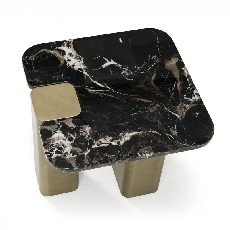 Quest - Modern Black Rose Marble + Antique Brass End Table — view 2