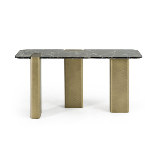 Quest - Modern Black Rose Marble + Antique Brass Console Table — view 2